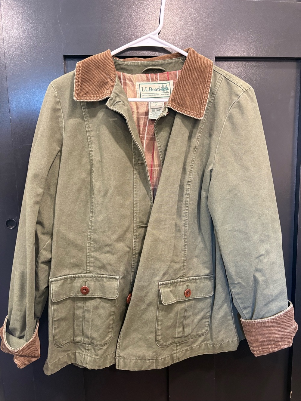 Vintage L.L. Bean Green Barn Jacket with Corduroy Collar